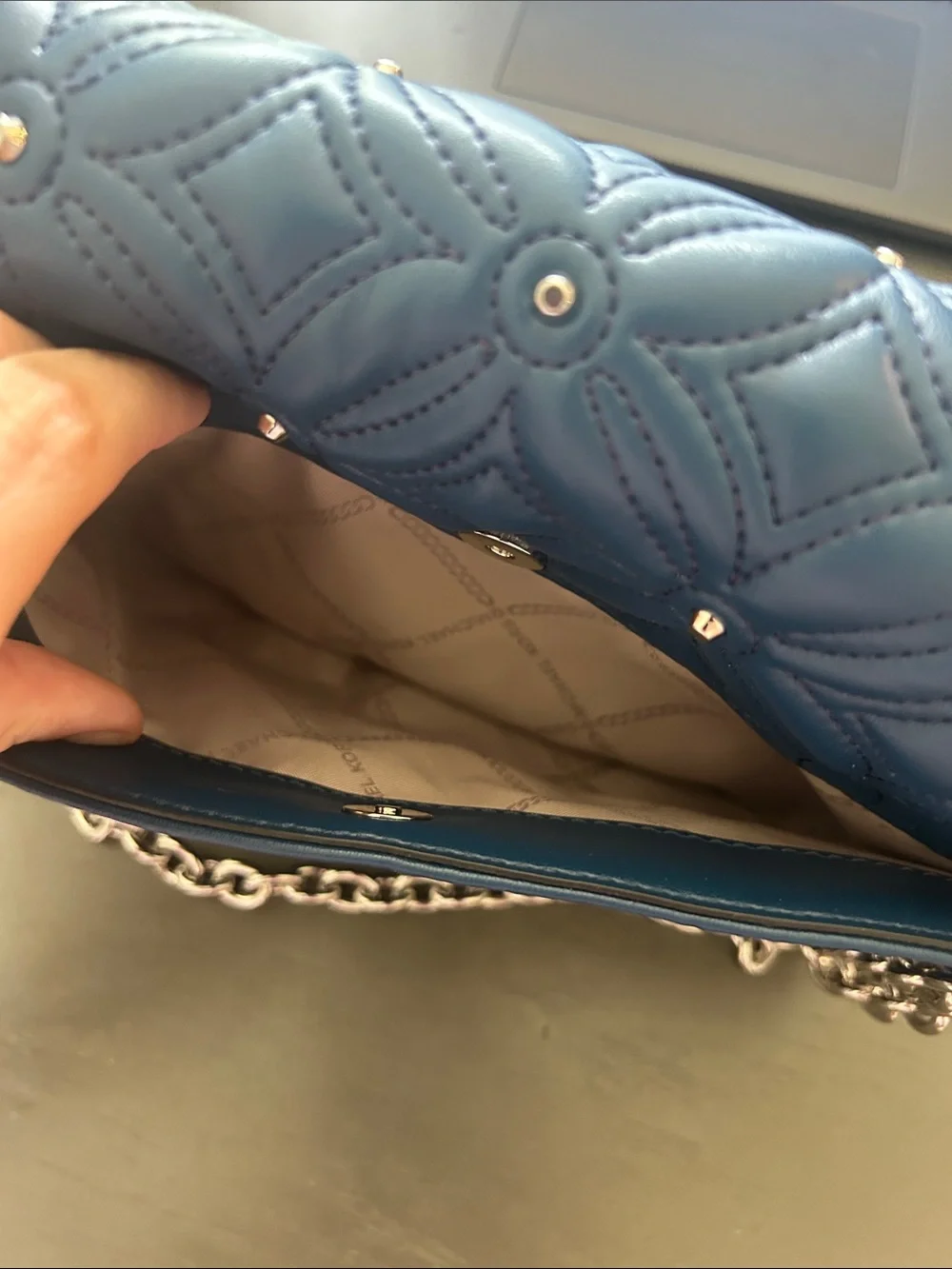 Michael Kors Quilted Navy Blue Leather Crossbody with Gold-Tone Hardware